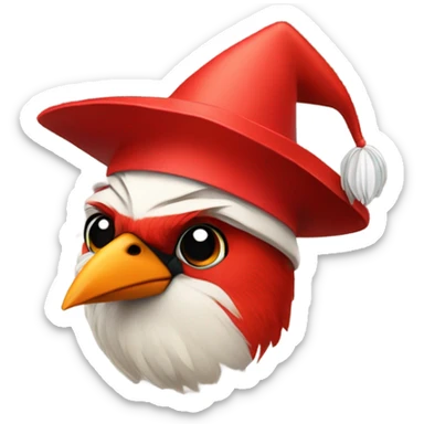 Happy red cardinal with birthday hat sticker