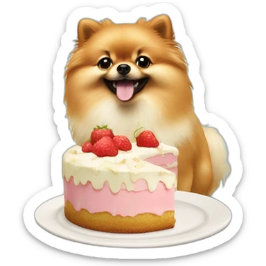 Pomeranian eating cake sticker
