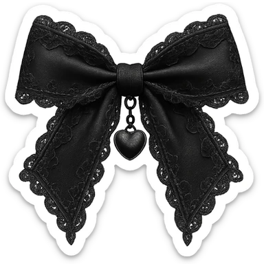  gothic bow with black lace trim and heart charm, remove background sticker