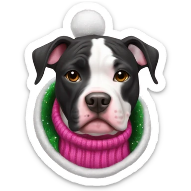 Black and white pitbull with pink Christmas sweater sticker