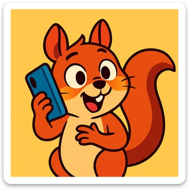 a cute squirrel holding a phone to its ear, as if calling someone, expressive face, simple background, vibrant toon style, modern cartoon illustration sticker
