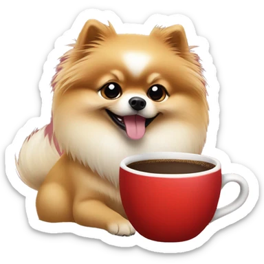 Pomeranian drinking coffee on Christmas  sticker