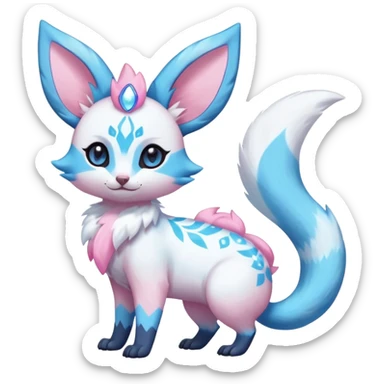 Rare realistic cute adorable epic aesthetic colorful Amaura-Sylveon-Glaceon-Civet-Genet-species-Fakemon-hybrid-creature, with markings, full body sticker