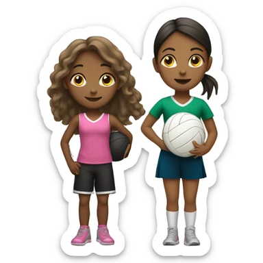 Girl with volleyball and little girl too sticker