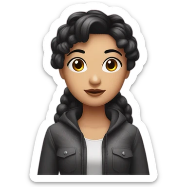 girl with black hair thick black eyebrow with sparkles who is a ux designer with a passion in AI sticker
