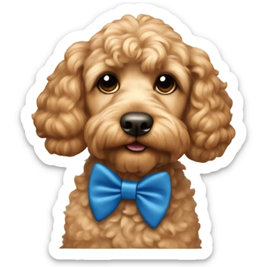 Apricot Cockapoo dog with blue bowtie to the right sticker