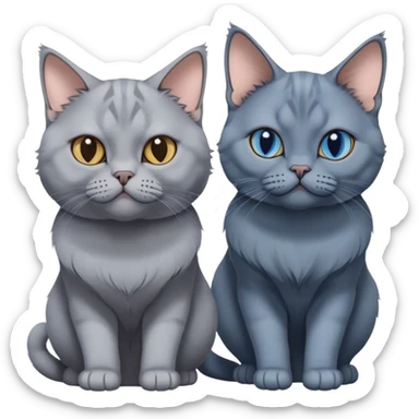 Three cat heads: British Shorthair Blue, with large cheeks, Maine Coon with fluffy fur and expressive eyes, Sphynx with smooth skin and prominent features, minimalistic, on a white background, no extra details. sticker