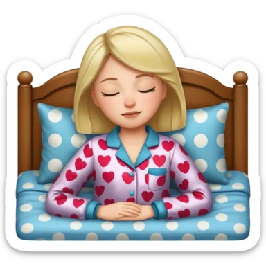 woman in pajamas sleeping on a bed at night, apple memoji style sticker