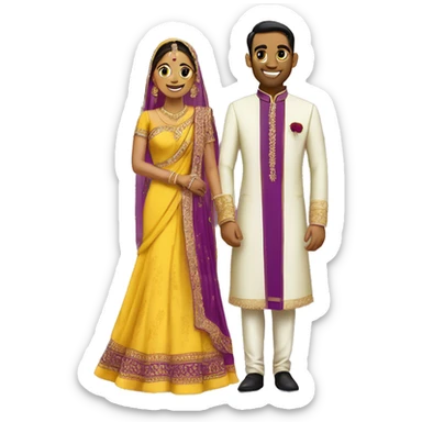 Bride in yellow saree and groom in purple sherwani sticker