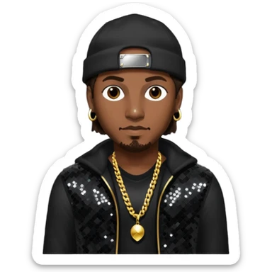 Mystikal, Rapper with dark brown hair, black sequin outfit sticker