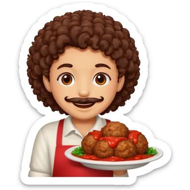 Una polpetta di carne macinata con i capelli ricci scuri e una faccia sorridente  sticker