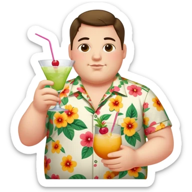 chubby guy in a flowered shirt holding a cocktail sticker