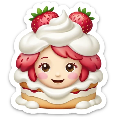kawaii strawberry shortcake with whipped cream and a happy face sticker