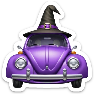 A purple vw bug in a witches hat sticker