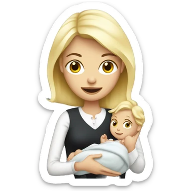 blonde european woman holding newborn sticker