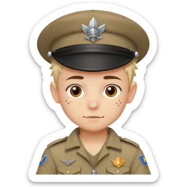 tattoed scout kid, spiky haired with scout uniform and hat sticker