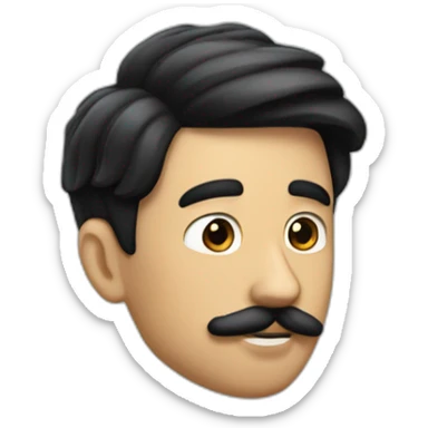 man with black hair comped sideways and a small mustache like charlie chaplin mustache sticker