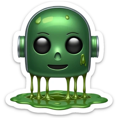 An emoji of a green robot melting away covered in thick green sludge sticker