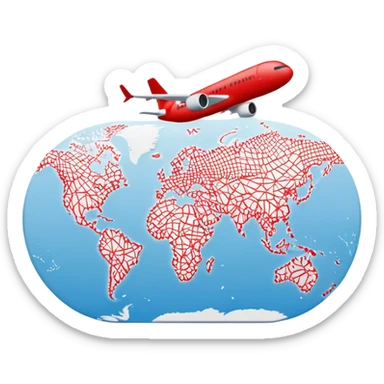 Carte du monde avec une ligne en pointillés rouge entre Fort-de France en Martinique et Paris en France avec un avion au milieu du trajet  sticker