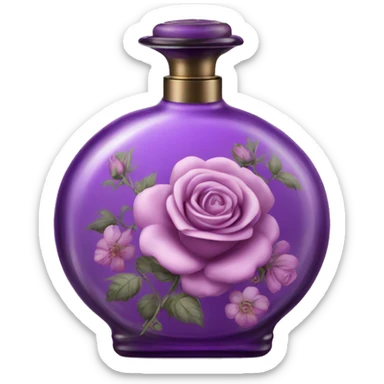 Purple old Antique oil perfume bottle with herbal and rose flowers sticker