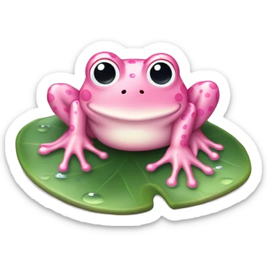 Frog "A pastel pink frog with glossy, glowing skin, heart-shaped spots, and tiny sparkling lily pads floating nearby." sticker