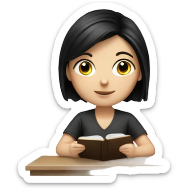 A white girl with black hair studying sticker