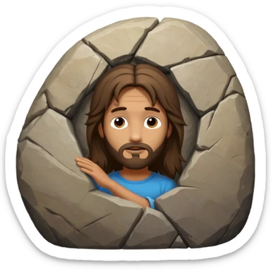 Jesus peeking his head around a large boulder  sticker