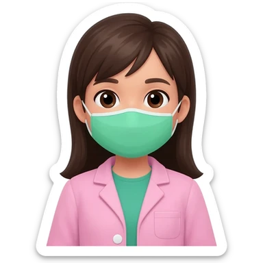 Chica con bata rosa y mascarilla de la cara verde sticker