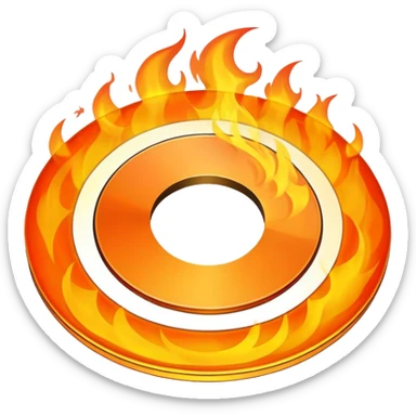 A CD disc with a fiery design, orange fire sticker