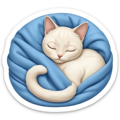 A white Siamese cat sleeps in a blanket sticker