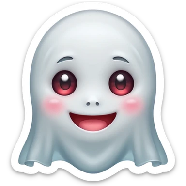 little cute ghost is smiling with blushed face, only face cute animie eyes sticker