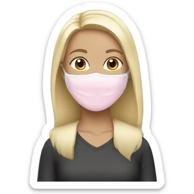 blonde girl with a light pink face mask on  sticker