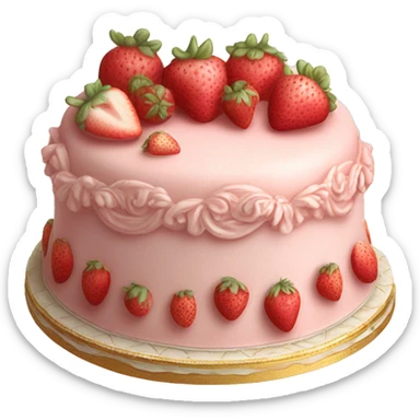 vintage rococo highly detailed pale pink cake with strawberries sticker