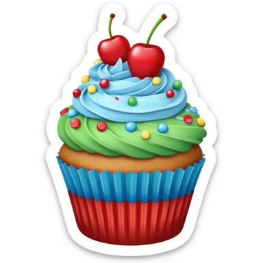 Cartoon Cupcake: blue cream, green paper, sprinkles with cherry on top  sticker