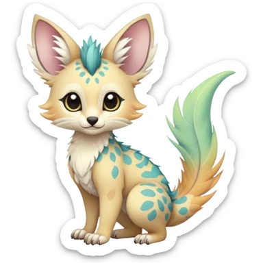 Feral Rare Fantasy cute pastel tropical Vernid-Trico-species by LiLaiRa, random markings, tufted tail, tufted ears, full body sticker