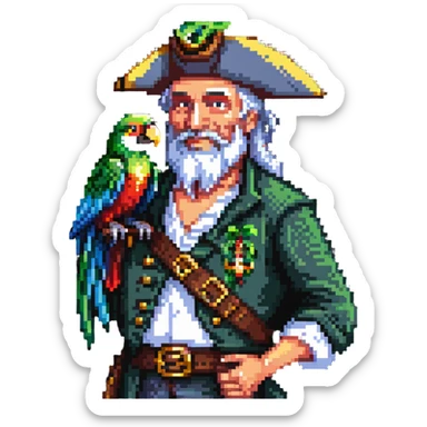 old pirate with a parrot on his shoulder sticker