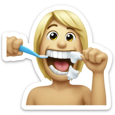 happy emoji brushing teeth sticker