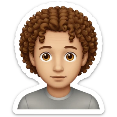 A man with curly hair and light skin with brown eyes ￼ sticker