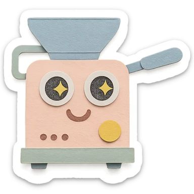 small home coffee roaster machine with big sparkling eyes, soft pastel colors sticker