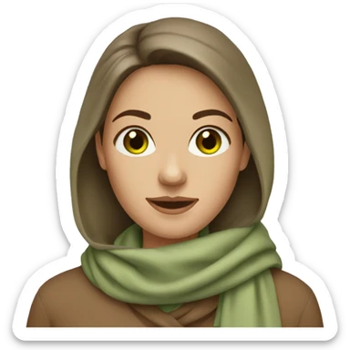 A woman with green eyes brown hair wearing beige scarf  sticker
