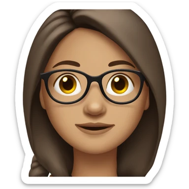 A cozy, aesthetic, brunette haired girl with a middle part, straight hair and glasses ￼ sticker