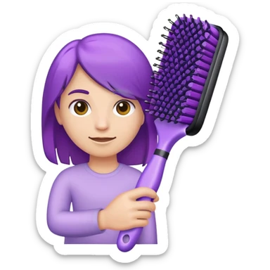 purple hand holding a purple hair brush, Apple iOS style emoji sticker