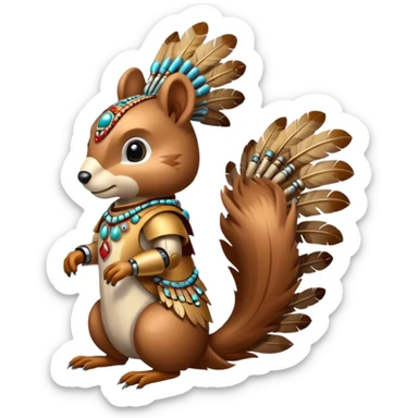 Full Robotic squirrel wearing native American regalia with feathers and beads sticker