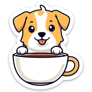 Dog in a coffee cup sticker
