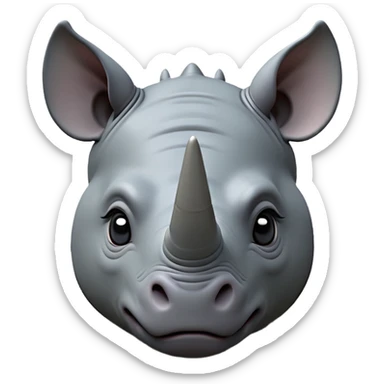 cinematic-noble-cute-rhinoceros-portrait-emoji,slate-grey-hide-poised-and-regal,-with-a-massive,-powerful-build-and-a-thick,--deep-set-soulful-piercing-eyes,-simplified-yet-sharp-and-sophisticated-features,-highly-detailed,-large-black-eyes, white horn, front facing sticker