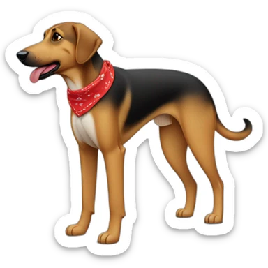 75% Coonhound 25% German Shepherd mix dog wearing small plain red bandana side view full body left facing sticker