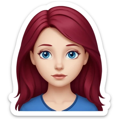 girl with long, dark, burgundy red hair and blue eyes sticker