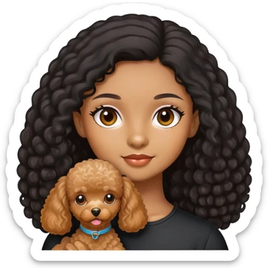 Girl black long hair brown skin and apricot toy poodle sticker