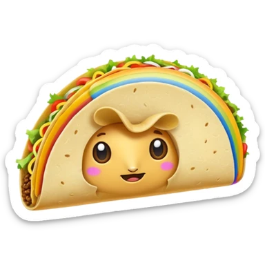 taco with white wings and rainbow question marks on the sides. sticker