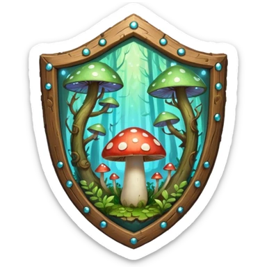magical mushroom shield object icon, shield crafted from mushroom bark, glowing spores, fantasy forest design, soft green-blue aura, 3D cartoon, mobile game icon style, centered, clean background, no text, no watermark
 
 sticker